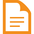 Specifications Document Icon Orange document icon with a sheet and text lines, representing specifications.
