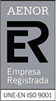 AENOR Empresa Registrada logo with UNE-EN ISO 9001 certification displayed.