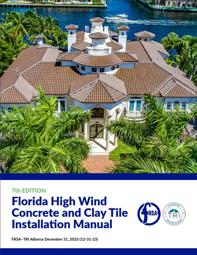 Florida High Wind Concrete and Clay Tile Installation Guide Luxury waterfront home with clay tile roof surrounded by tropical greenery.
