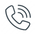 Blue phone icon with circular, mosaic-style design on a gray background.