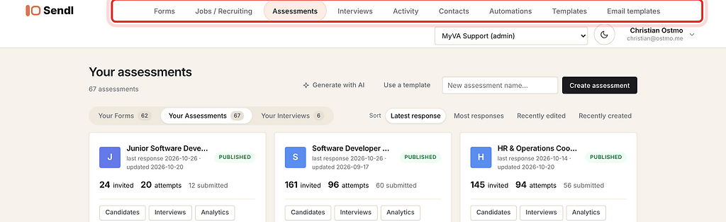 Main menu from Forms to Email templates, highlighted with a red ring.