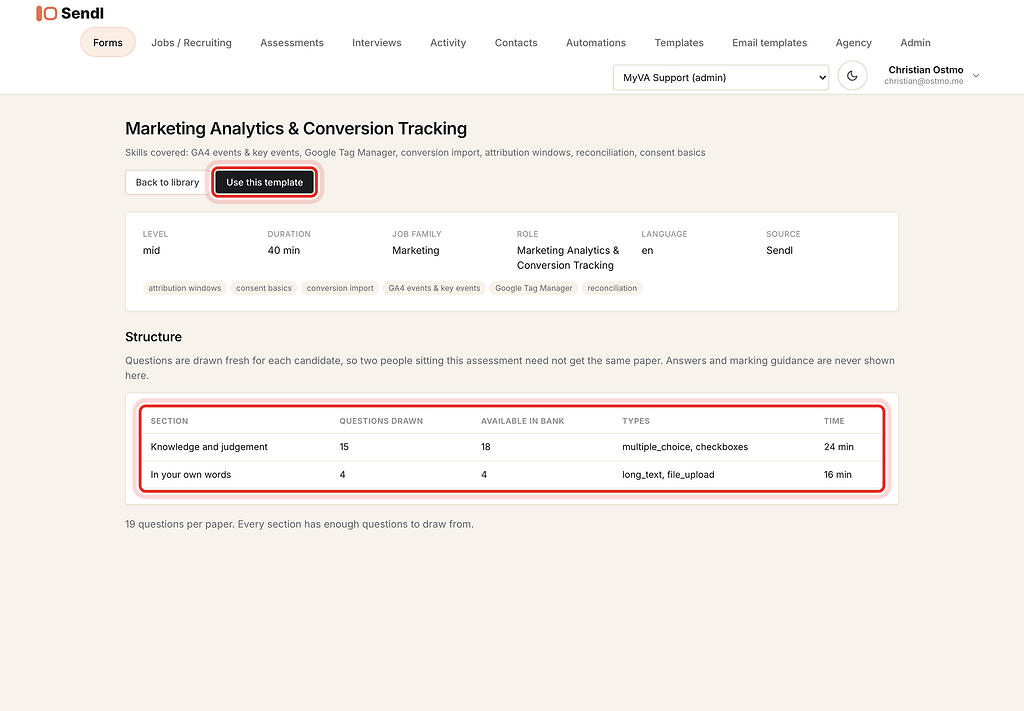 Use this template button and Structure table, highlighted with a red ring.