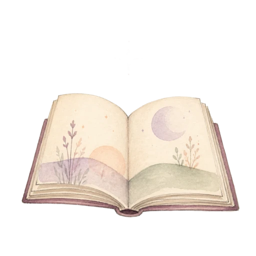 Watercolor illustration of an open storybook