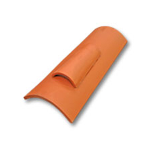 Terracotta barrel roof tile with ventilation feature.