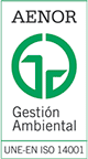 AENOR Gestión Ambiental ISO 14001 Certification Badge AENOR Gestión Ambiental certification badge with green logo and text.