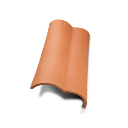 Curved terracotta roof tile with a smooth finish for architectural designs.