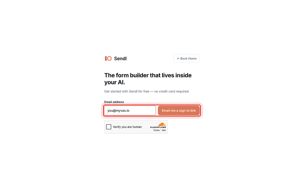 Email address field and Email me a sign-in link button, highlighted with a red ring.