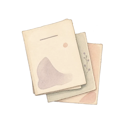 Watercolor illustration of a small stack of printed pages