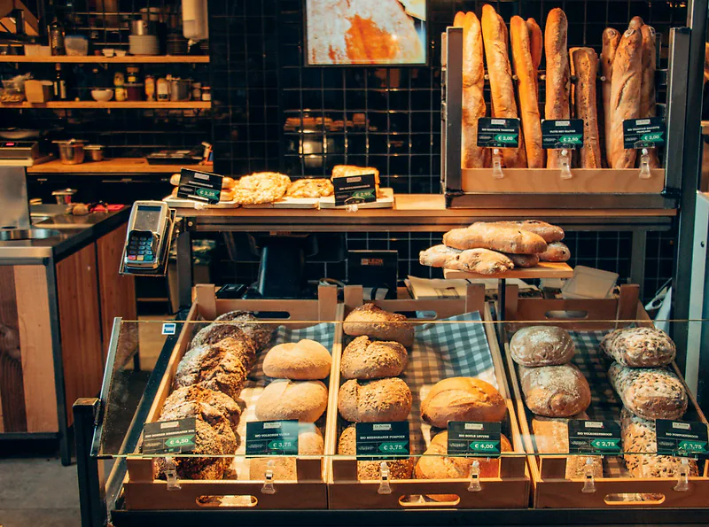 The morning pastry case at Stonebake
