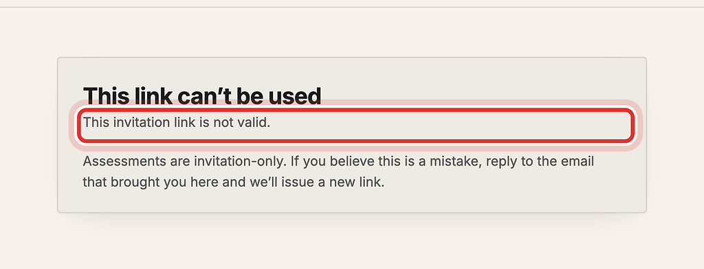 Reason line on the This link can't be used page, highlighted with a red ring.