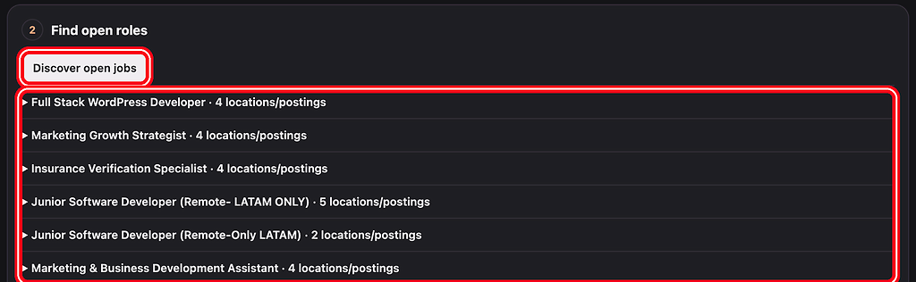 Discover open jobs and the title groups, highlighted with a red ring.