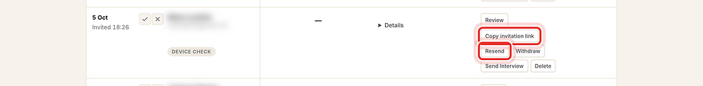 Copy invitation link and Resend buttons, highlighted with a red ring.